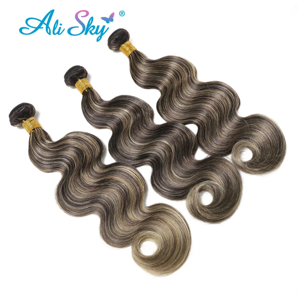 1B/27 Mixed Color Body Wave Remy Hair Bundles – 100% Human Hair Weave Extensions | خصلات شعر مموجة طبيعية بلون مدمج 1B/27 – إكستنشن ريمي من شعر بشري ناعم وكثيف