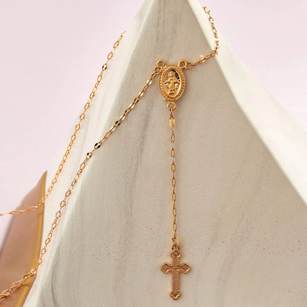 2024 Vintage Bohemian Christian Cross Rosary Necklace – Women’s Religious Pendant Charm Jewelry | عقد نسائي بوهيمي فاخر بصليب مسيحي – تصميم كلاسيكي ساحر لعام 2024 مع قلادة روزاري