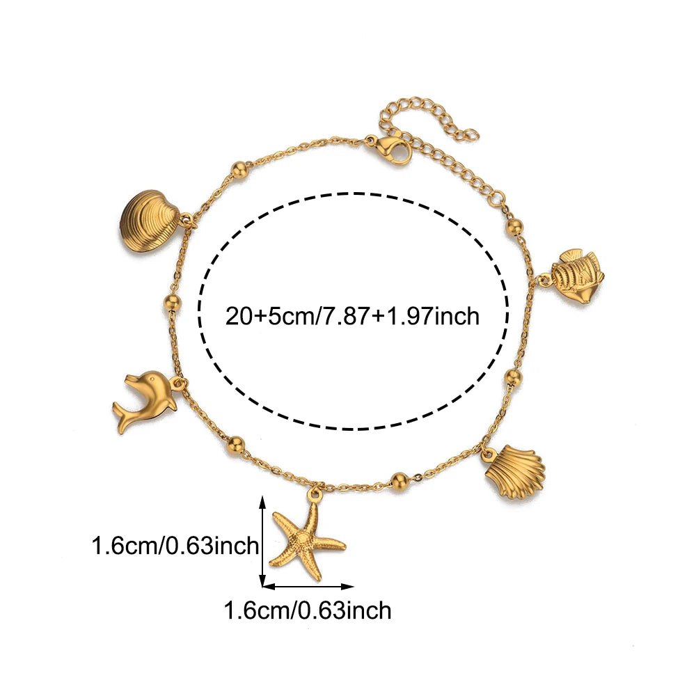✨ Ocean Animal Anklet – Gold Stainless Steel Beach Foot Jewelry 🔷 خلخال بسلسلة حيوانات البحر – ستانلس ستيل ذهبي لإطلالة صيفية أنيقة للنساء