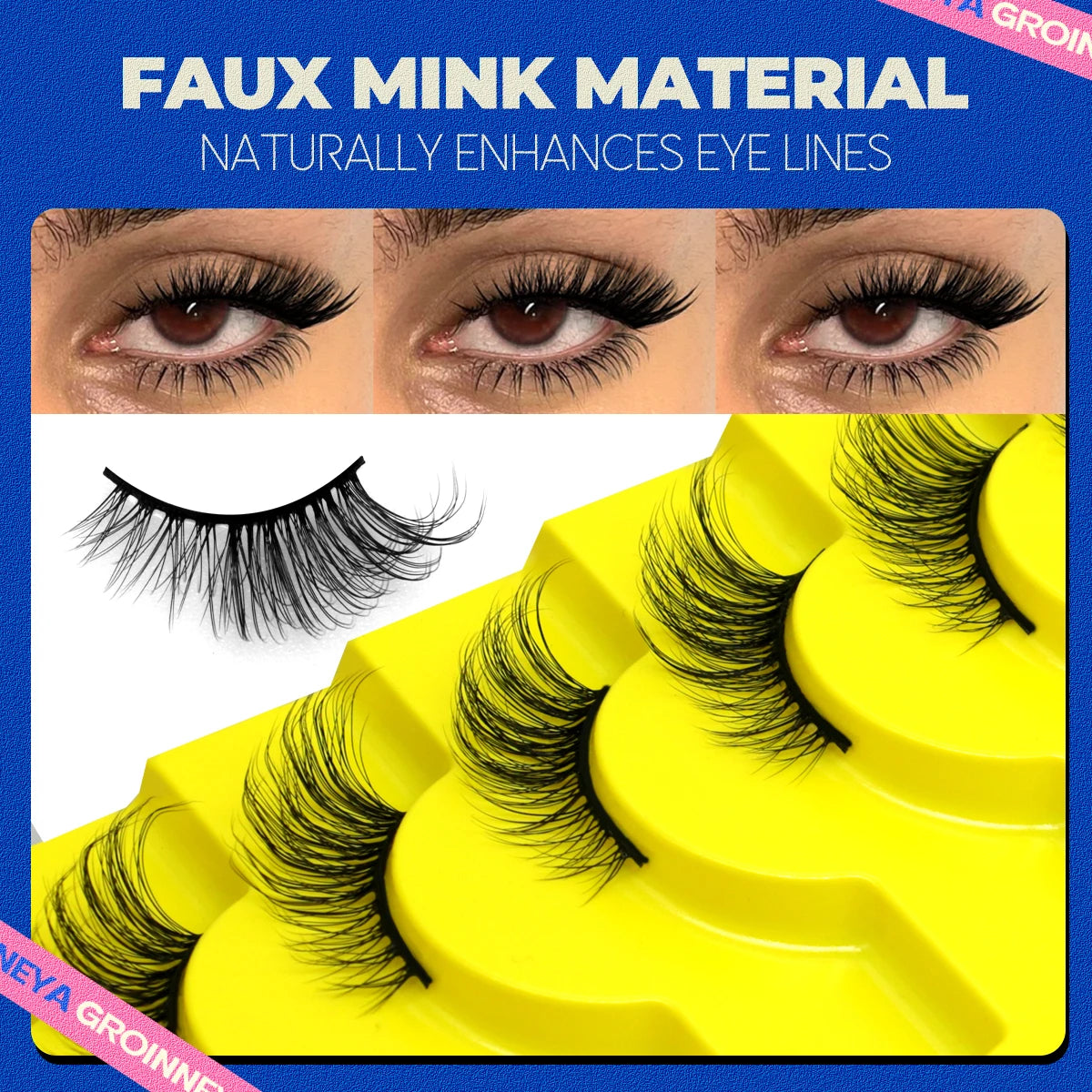 رموش نصفية ناعمة بتأثير عيون القطة - GROINNEYA Soft Half Cat Eye False Eyelashes (5/7/10 Pairs)