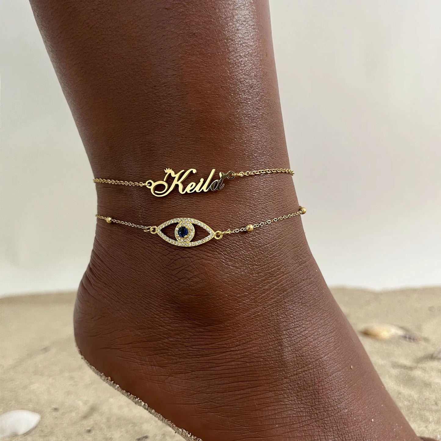 Vnox Personalized Name Anklet – Custom Gold Stainless Steel Chain Bracelet for Women | خلخال مخصص باسم من Vnox – سلسلة من الستانلس ستيل الذهبي بتصميم شخصي أنيق للنساء
