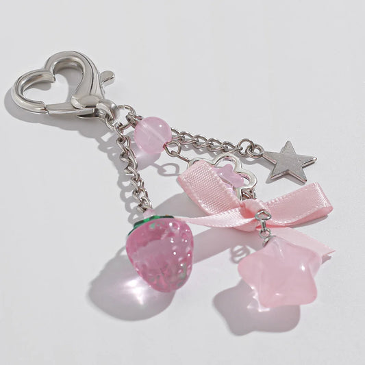 Y2K Flower, Star, Bow & Strawberry Pendant Keychain – Acrylic Bag & Pants Chain Accessory for Girls & Students | سلسلة مفاتيح Y2K بتعليقات زهر، نجمة، فيونكة وفراولة – إكسسوار أكريليك عصري للحقائب والبناطيل