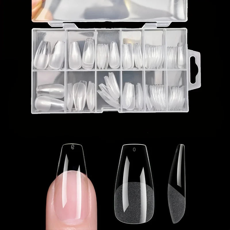 120-Piece Full Cover Press-On Nail Tips – Stiletto, Almond, Square & Coffin Shapes | طقم 120 طرف أظافر صناعية جاهزة – أشكال ستيلتو، لوزي، سكوير وكوفن للتجميل المنزلي