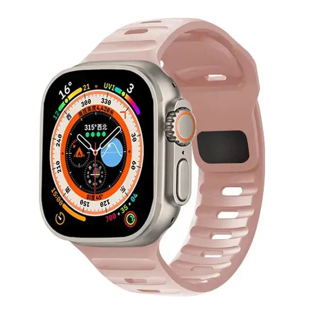 🏃‍♂️ Silicone Sport Strap for Apple Watch – Compatible with Series 9/8/7/6/5/4/3/SE/Ultra (38mm-49mm) | سوار رياضي سيليكون لساعة أبل – متوافق مع جميع المقاسات والسلاسل