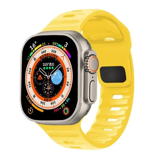 🏃‍♂️ Silicone Sport Strap for Apple Watch – Compatible with Series 9/8/7/6/5/4/3/SE/Ultra (38mm-49mm) | سوار رياضي سيليكون لساعة أبل – متوافق مع جميع المقاسات والسلاسل