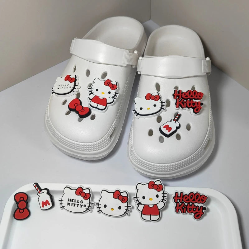 ✨ Hot Sale Sanrio Hello Kitty Detachable Shoe Buckles 🎀 – 6pcs Thickened PVC Bowknot Cartoon Shoe Decorations | أبازيم أحذية قابلة للإزالة من سانريو هيلو كيتي – 6 قطع من زخارف فيونكة كرتونية سميكة من PVC