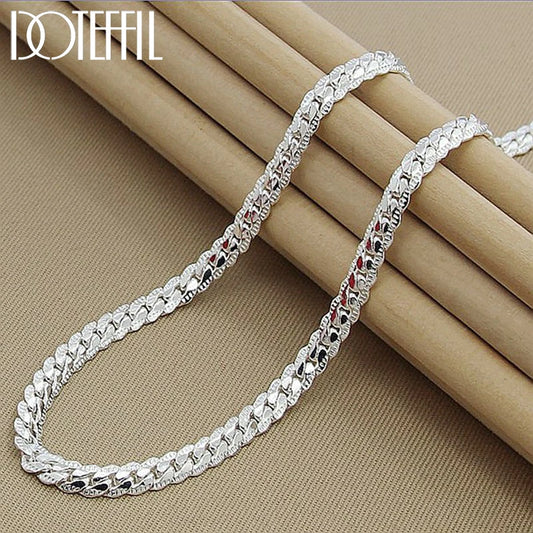 ✨ DOTEFFIL 925 Sterling Silver Chain Necklace – 6mm Side Chain, Multiple Lengths 🔷 سلسلة دوتيفيل فضة أصلية 925 – عرض 6 مم بطول متنوع للرجال والنساء