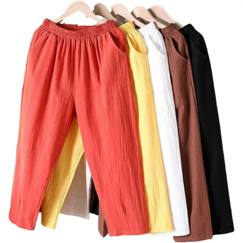 🌞 Women’s Cotton-Linen Harem Pants 👖 – Summer Loose Casual 9/10 Length Trousers with Elastic Waist | بنطال نسائي حريم صيفي واسع – قطن وكتان بخصر مطاطي وقصة 9/10 مريحة وأنيقة