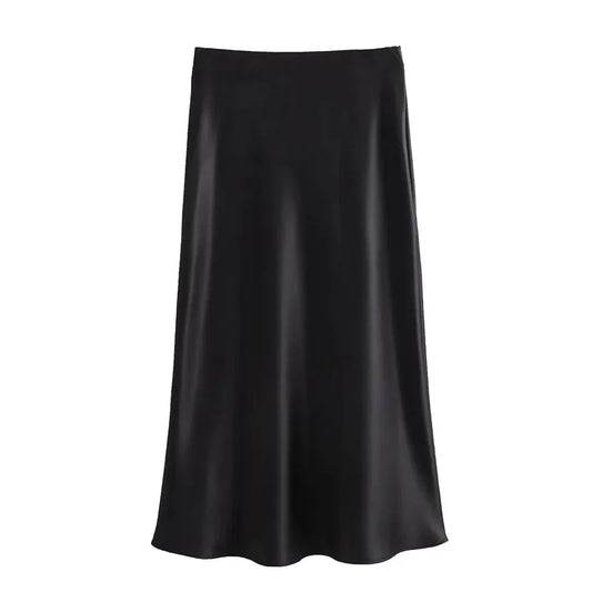 💼 Elegant Satin Midi Skirt for Women 👠 – 2024 High Waist Summer Office & Casual Style | تنورة ساتان نسائية أنيقة – خصر عالي، بطول ميدي لصيف 2024 والمناسبات الرسمية