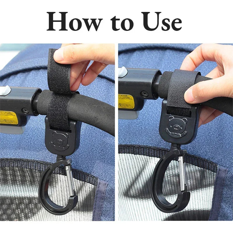 🪝 360° Rotating Baby Stroller Hooks – Universal Organizer Hangers for Pram & Cart | خطاف دوّار 360° لعربات الأطفال – لتعليق الشنط وتوفير المساحة