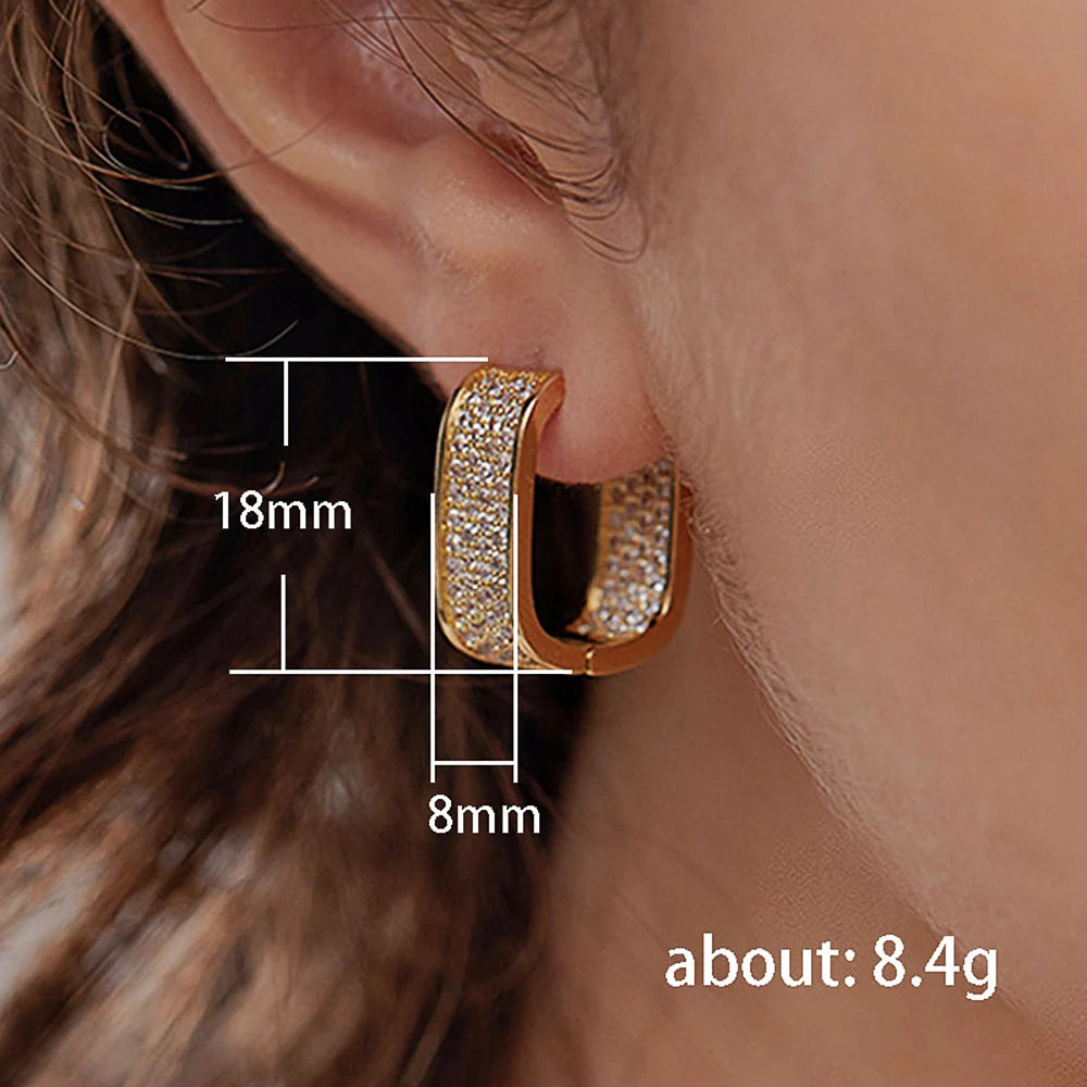 ✨ Huitan Korean CZ Paved Hoop Earrings – Gold/Silver Simple Fashion Jewelry 🔷 أقراط هويتان الكورية بحلقات مرصعة بالزركون – بلون ذهبي أو فضي، تصميم بسيط وأنيق