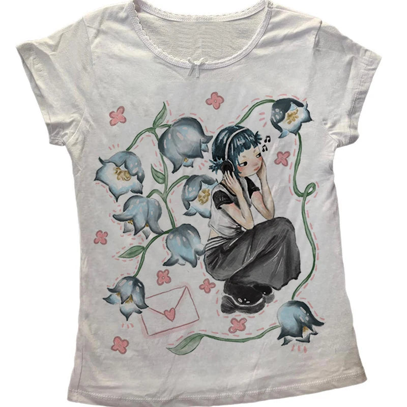 💥 Y2K Korean Emo Aesthetic Crop Tee 👚 – Vintage Harajuku Graphic Print Streetwear T-Shirt for Women | تيشيرت نسائي قصير بطبعة جرافيك – تصميم هاراجوكو كوري أنيق بأسلوب Y2K وجوثي
