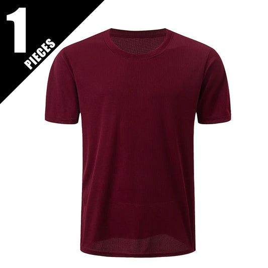 👕 Men's Solid Waffle Short Sleeve Sports Shirt – 1/5-Pack Lightweight Training Tee | تيشيرت رياضي رجالي بكم قصير – خامة وافل مريحة – قطعة أو باقة 5 قطع
