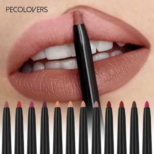 Waterproof Matte Lipliner Pencil – Long-Lasting 12-Color Lip Contour & Tint Stick | قلم تحديد شفاه مطفي مقاوم للماء – 12 لونًا لتحديد وتلوين الشفاه بثبات عالي