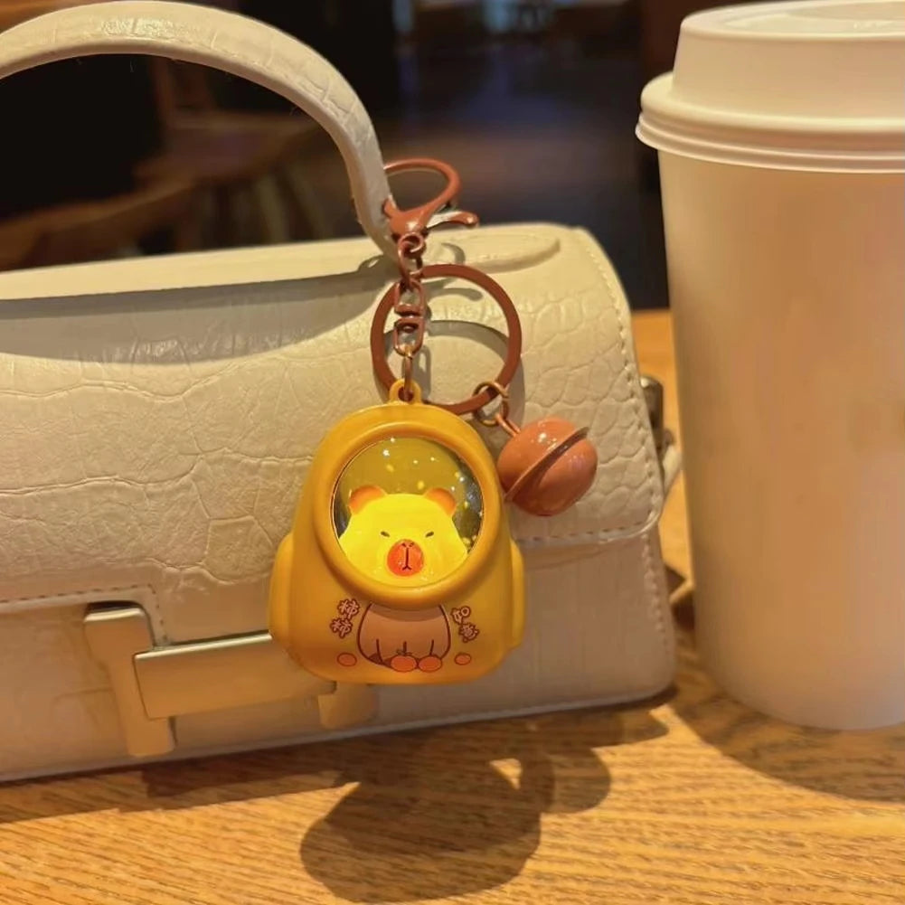 Creative Kapibala Luminous Keychain Cute Cartoon Space Capsule Capybara Keyring Schoolbag Pendant Trinket Friend Gift