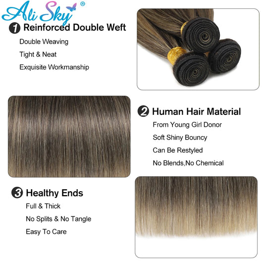 1B/27 Mixed Color Body Wave Remy Hair Bundles – 100% Human Hair Weave Extensions | خصلات شعر مموجة طبيعية بلون مدمج 1B/27 – إكستنشن ريمي من شعر بشري ناعم وكثيف