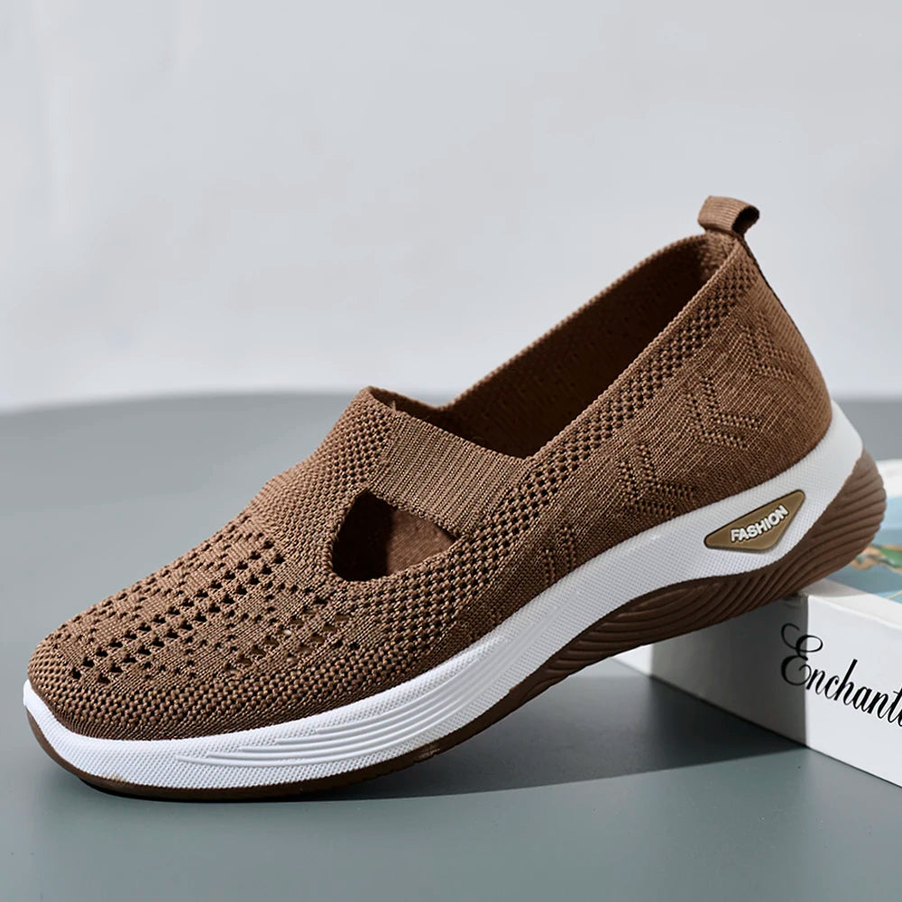 Women’s Mesh Knit Slip-On Sneakers – Lightweight, Breathable, Anti-Slip Flat Shoes | سنيكرز نسائي شبكي بنعل مسطح – خفيف، قابل للتهوية، مضاد للانزلاق وسهل الارتداء