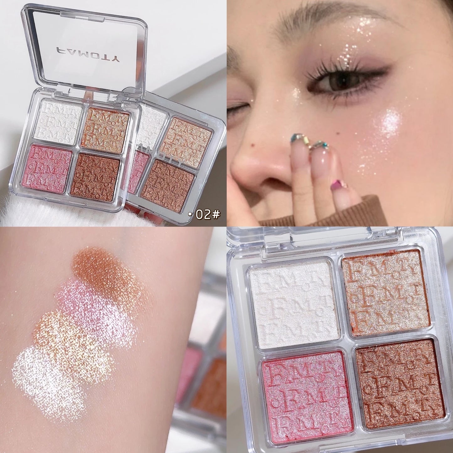 ✨ 4-Color Highlighter Palette – Waterproof Glow & Shimmer Baked Powder 🔷 لوحة إضاءة بأربع ألوان – بودرة مضيئة مقاومة للماء تمنح إشراقة طبيعية وبريق لامع