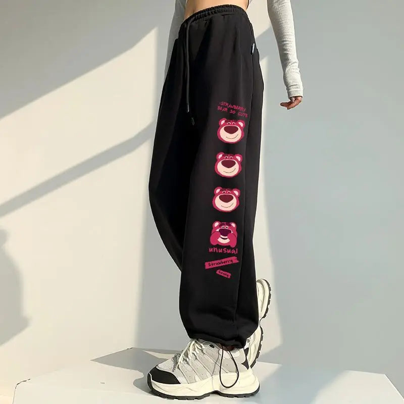 Disney Lotso Women’s Wide-Leg Pants – Cute Cartoon Straight Trousers for Fall/Winter Casual & Streetwear | بنطال نسائي واسع الساق من ديزني بشخصية Lotso – تصميم كرتوني لطيف للخريف والشتاء بأسلوب كاجوال وعصري