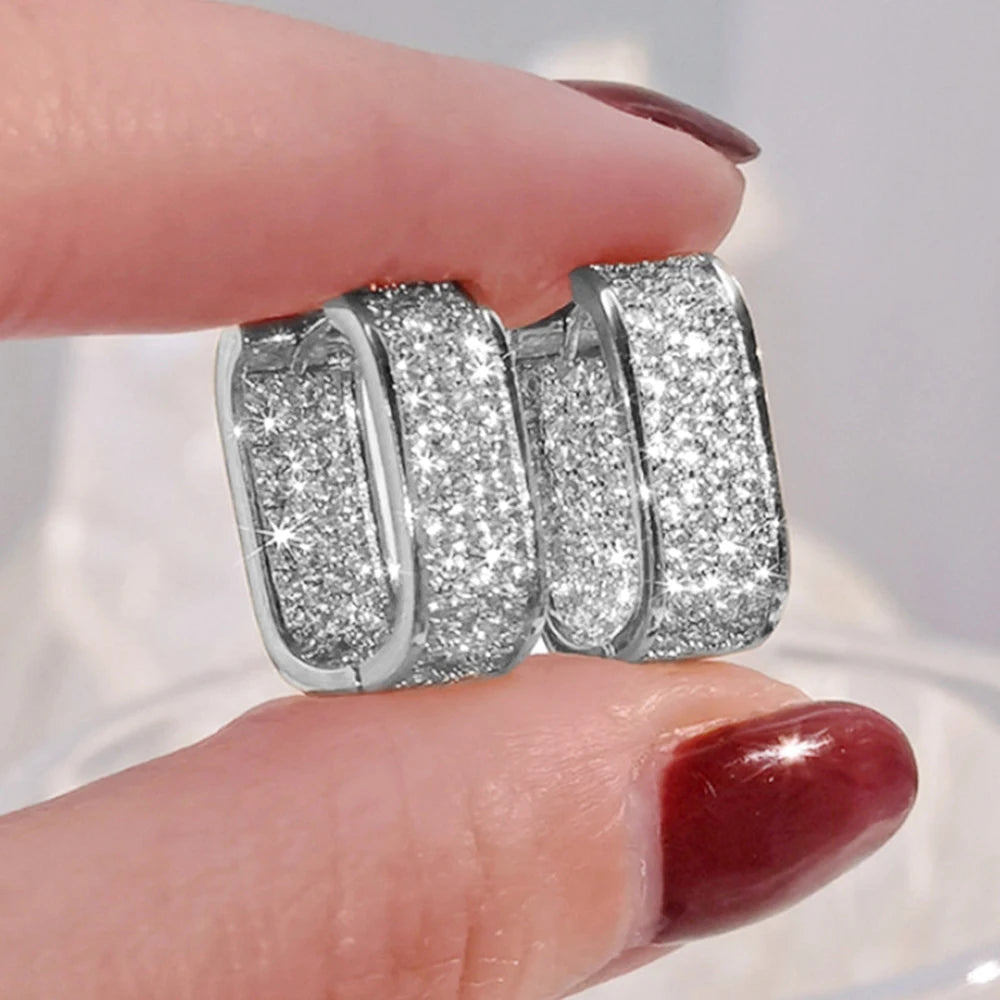 ✨ Huitan Korean CZ Paved Hoop Earrings – Gold/Silver Simple Fashion Jewelry 🔷 أقراط هويتان الكورية بحلقات مرصعة بالزركون – بلون ذهبي أو فضي، تصميم بسيط وأنيق