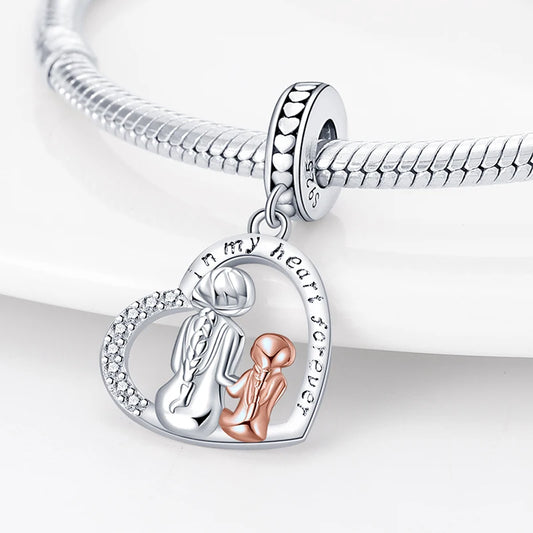 ✨ 925 Sterling Silver Mom & Daughter Heart Charm – Fits Pandora Bracelets 🔷 تعليقة قلب للأم والابنة من الفضة الإسترلينية 925 – مناسبة لأساور باندورا