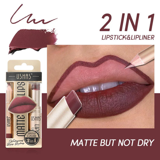 💄 USHAS 12-Color Matte Lipstick & Lip Liner Set – Long-Lasting Nude & Red Combo | طقم USHAS أحمر شفاه + قلم تحديد (12 لون) – مطفي وثابت – نود & أحمر