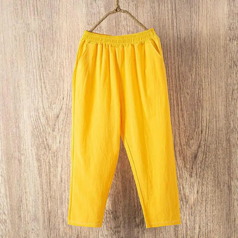 🌞 Women’s Cotton-Linen Harem Pants 👖 – Summer Loose Casual 9/10 Length Trousers with Elastic Waist | بنطال نسائي حريم صيفي واسع – قطن وكتان بخصر مطاطي وقصة 9/10 مريحة وأنيقة