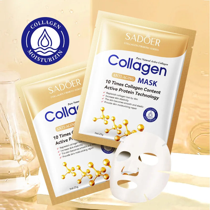 10-Piece Collagen Face Sheet Mask Set – Anti-Wrinkle, Moisturizing & Brightening Skincare | طقم 10 أقنعة ورقية بالكولاجين – لمكافحة التجاعيد، الترطيب، وتفتيح البشرة