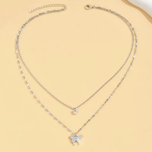 💎 Women’s Double Layer Butterfly Necklace 🦋 – Sparkling Exquisite Collar Chain Jewelry for Party & Holiday Gift | عقد نسائي مزدوج الطبقات بتصميم فراشة لامع – سلسلة أنيقة للحفلات والهدايا