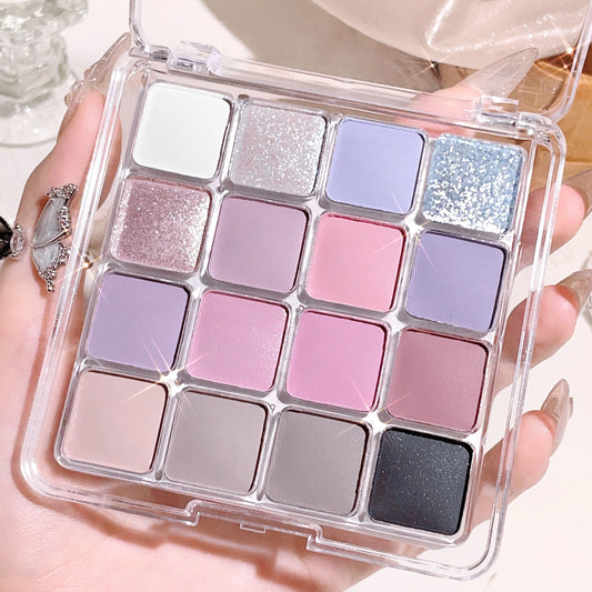 16-Color Sunset Magic Eyeshadow Palette – Korean Matte & Shimmer Earth Tones | باليت ظلال عيون كوري – 16 لون بلمسات مطفية ولمّاعة بألوان الغروب الترابية