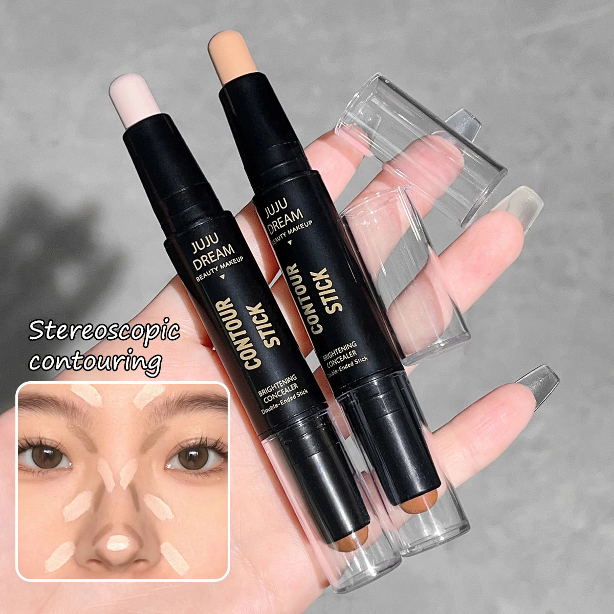 ✨ Dual-Ended Highlight & Contour Stick – 3D Face Shaping & Nose Shadow 🔷 قلم هايلايتر وكونتور مزدوج الأطراف – لتحديد الوجه وتفتيح الملامح بدقة ثلاثية الأبعاد