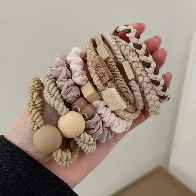 10-Piece High Elastic Leather Hair Bands – Durable Ponytail Holders for Women | طقم 10 رباط شعر جلدية مطاطية – لحمل ذيل الحصان بثبات وأناقة للنساء