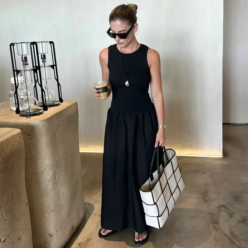 🌿 TRAF Khaki Elegant Long Dress 2025 👗 – Sleeveless Spring Casual & Party Dress for Women | فستان طويل أنيق بالكاكي من TRAF – بدون أكمام، موضة ربيع 2025، كاجوال وسهرة