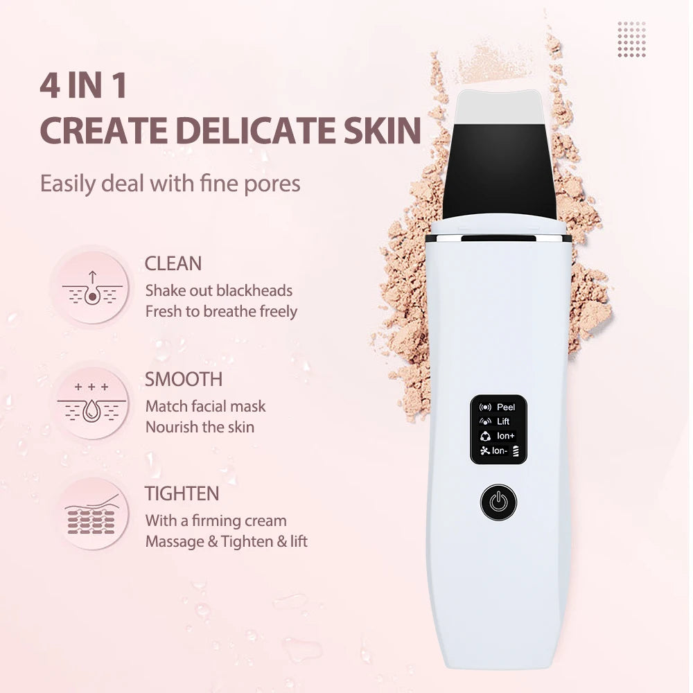 جهاز تنظيف البشرة بالموجات فوق الصوتية – 4 أوضاع لتنقية المسام | Ultrasonic Skin Scrubber – Deep Pore Cleaner (4 Modes)