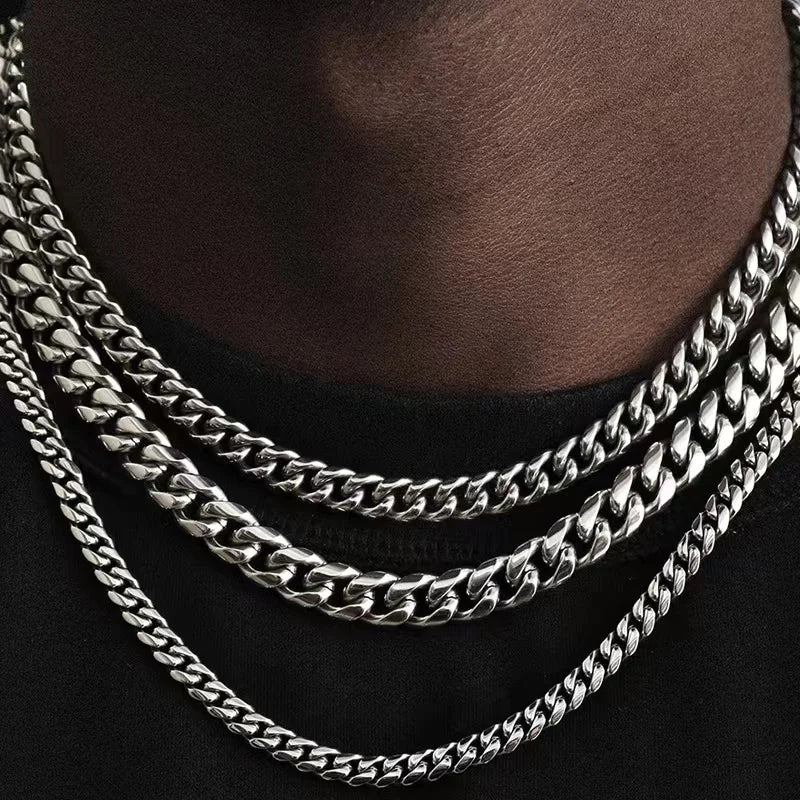 ✨ Punk Curb Cuban Chain Necklace – 3/5/7mm Stainless Steel Unisex Link 🔷 سلسلة ستانلس ستيل ستايل بانك – تصميم كيرب كوبن 3/5/7 ملم للرجال والنساء