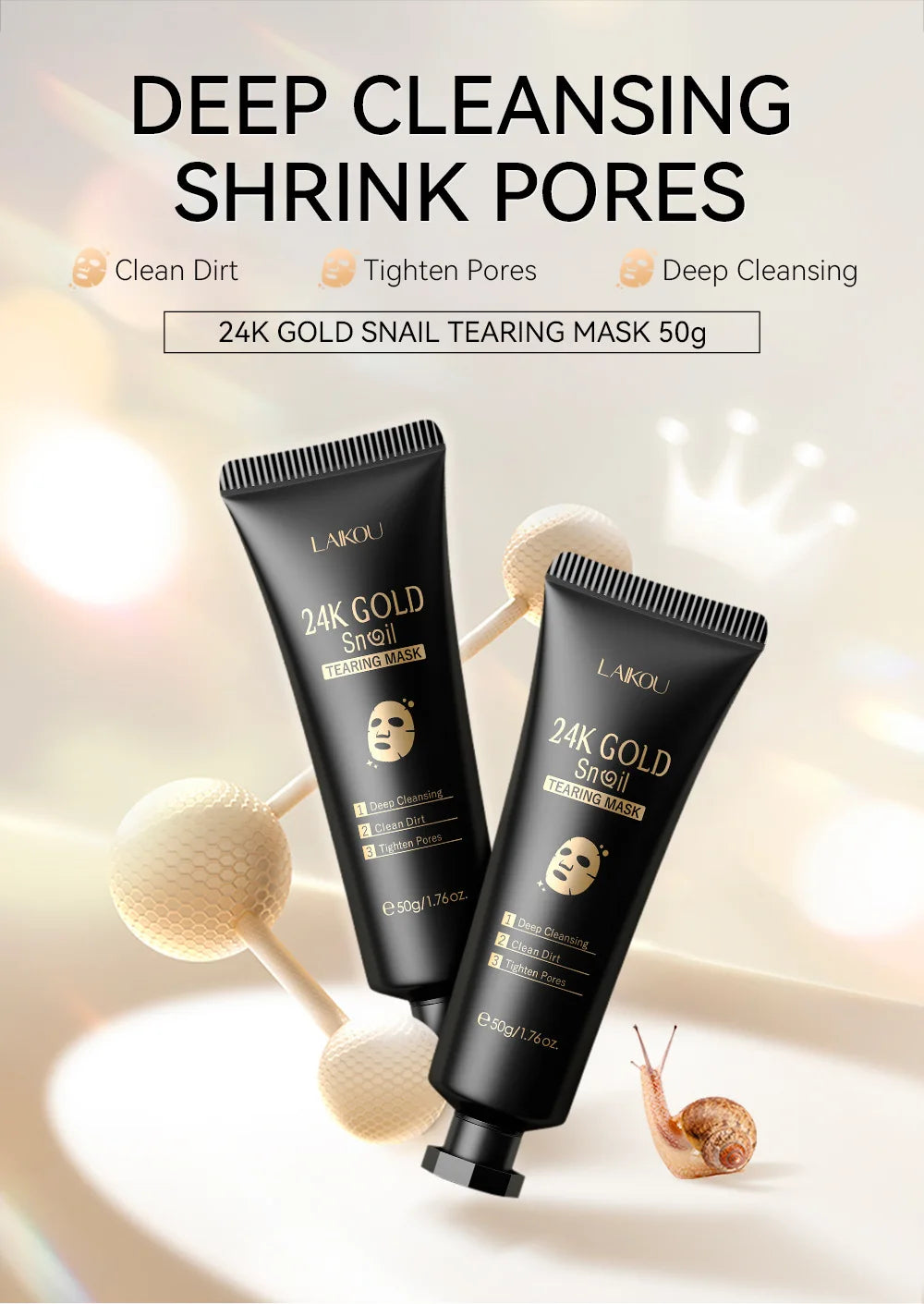 LAIKOU 24K Gold Sakura Face Mask – Anti-Wrinkle & Whitening Peel Off | ماسك الذهب والساكورا 24K من لايكو لتفتيح البشرة ومكافحة التجاعيد