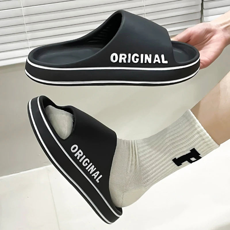 Feslishoet Unisex Letter Slides – Thick Sole Anti-Slip Summer Slippers for Beach & Indoor | شبشب Feslishoet برسومات – نعل سميك ومضاد للانزلاق للرجال والنساء، صيفي للبحر والحمام