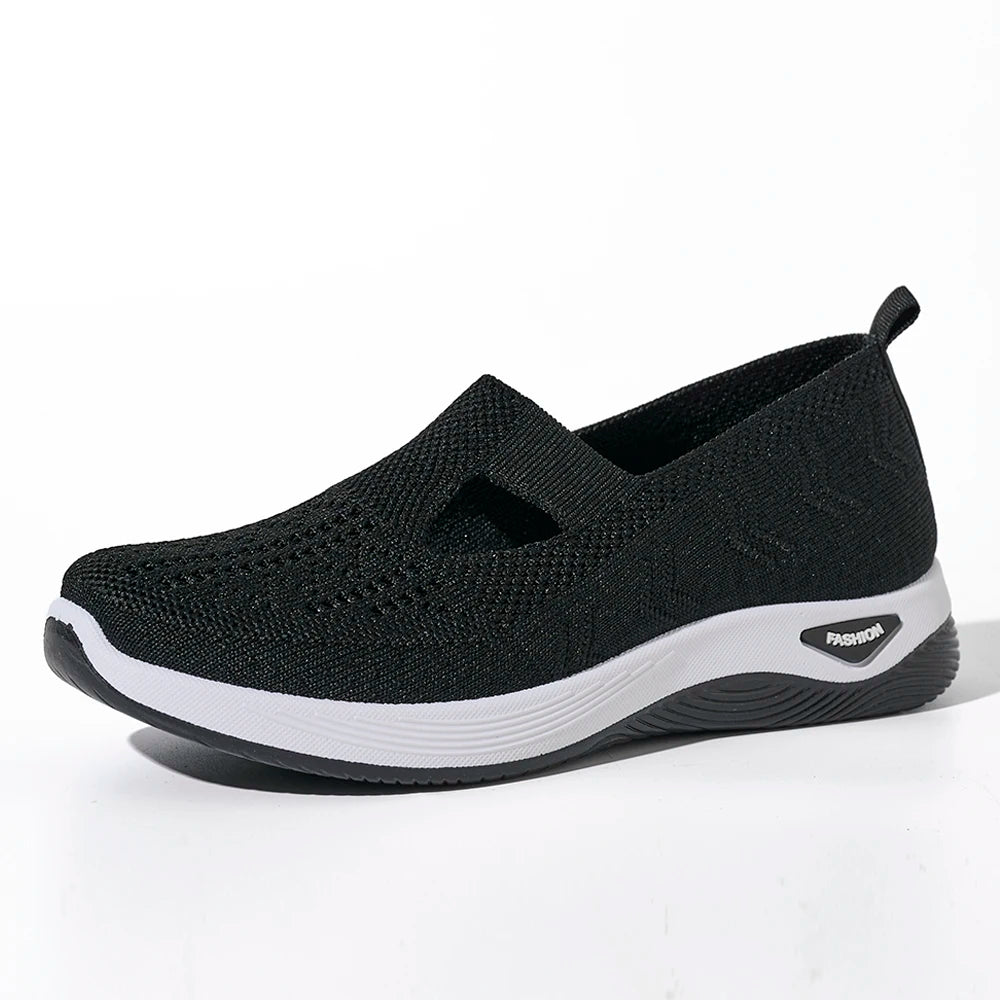 Women’s Mesh Knit Slip-On Sneakers – Lightweight, Breathable, Anti-Slip Flat Shoes | سنيكرز نسائي شبكي بنعل مسطح – خفيف، قابل للتهوية، مضاد للانزلاق وسهل الارتداء