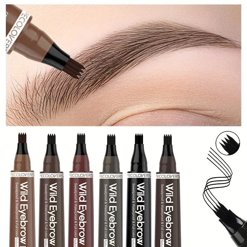 قلم وشم حواجب ضد الماء بأطراف رباعية – 6 ألوان طبيعية | Waterproof 4-Tip Eyebrow Tattoo Pen – 6 Natural Colors