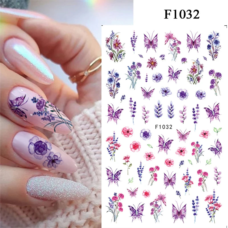 1Pc 3D Nail Sticker Colorful Pattern Press on Nail Decals Wave Gold Ink Blooming Marble Design Slider DIY Nail Art Decorations