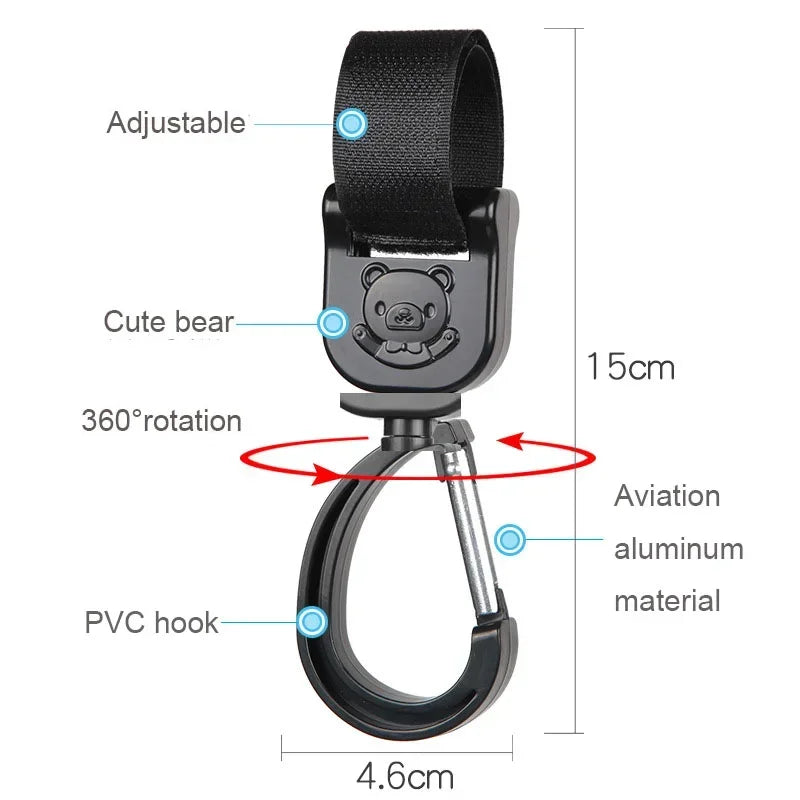 🪝 360° Rotating Baby Stroller Hooks – Universal Organizer Hangers for Pram & Cart | خطاف دوّار 360° لعربات الأطفال – لتعليق الشنط وتوفير المساحة