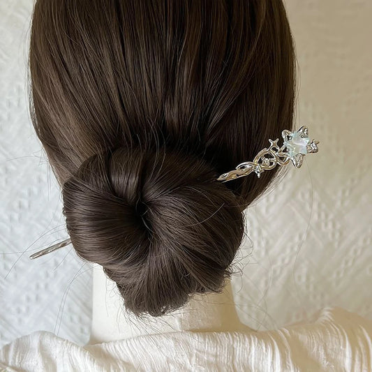 🌟 Vintage Moonstone Star & Moon Hair Sticks for Women 🌙 – Chinese Style Tassel Hairpins | عيدان شعر نسائية مزينة بأحجار مونستون وتصميم نجوم وقمر – دبوس شعر صيني مع شراشيب أنيقة