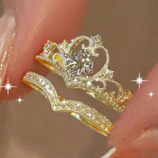 ✨ 2PCS Sparkling Crown Rings – Adjustable Crystal Queen Set for Women & Teens 🔷 طقم خاتمين بتصميم تاج لامع – قابل للتعديل بكريستال أنيق للنساء والمراهقات