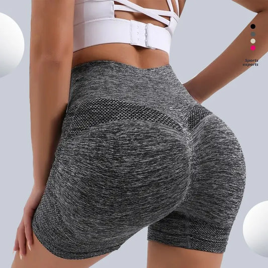 🍑 Women's High-Waist Booty Lifting Shorts – Tummy Control Smile Yoga Pants | شورت رياضي نسائي خصر عالي – رفع للمؤخرة وتحكم في البطن بتصميم سمايل