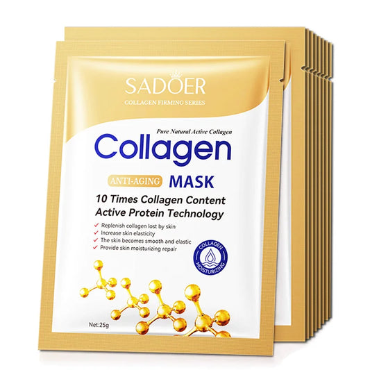10-Piece Collagen Face Sheet Mask Set – Anti-Wrinkle, Moisturizing & Brightening Skincare | طقم 10 أقنعة ورقية بالكولاجين – لمكافحة التجاعيد، الترطيب، وتفتيح البشرة
