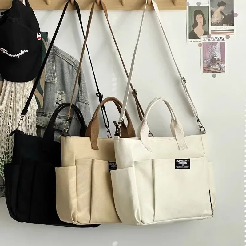 👜 Canvas Women’s Tote Bag – Large-Capacity Casual Shoulder Handbag | حقيبة نسائية قماشية عملية – بتصميم بسيط وسعة كبيرة للجامعة أو العمل