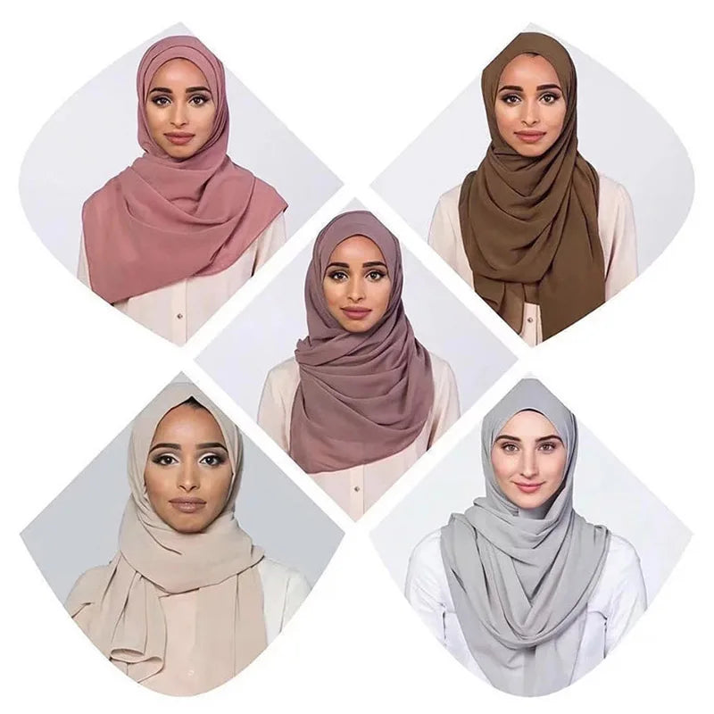 🌙 Muslim Chiffon Hijab Scarf for Women 🧣 – Solid Color Long Head Wrap Lightweight Veil | حجاب شيفون نسائي طويل – شال سادة بألوان أنيقة وخامة خفيفة