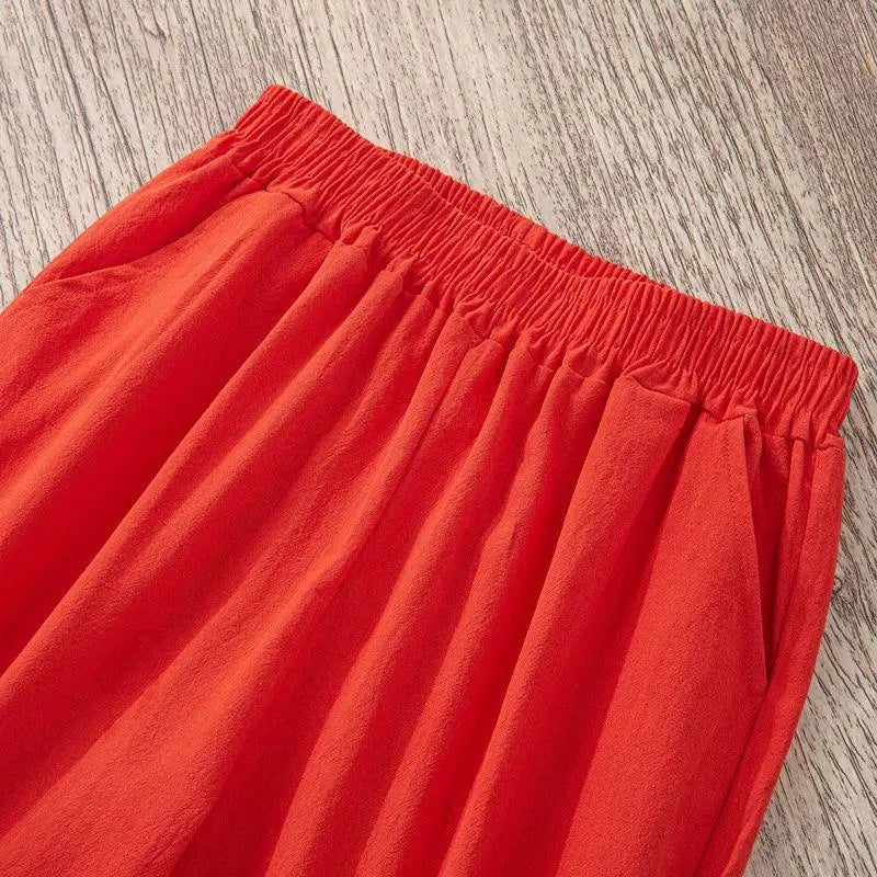 🌞 Women’s Cotton-Linen Harem Pants 👖 – Summer Loose Casual 9/10 Length Trousers with Elastic Waist | بنطال نسائي حريم صيفي واسع – قطن وكتان بخصر مطاطي وقصة 9/10 مريحة وأنيقة