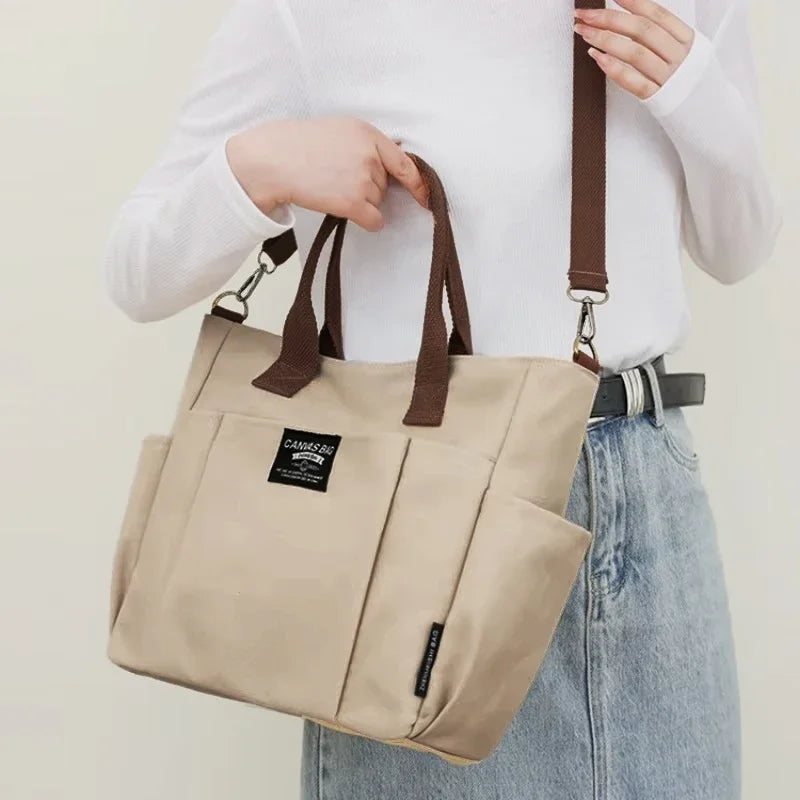 👜 Canvas Women’s Tote Bag – Large-Capacity Casual Shoulder Handbag | حقيبة نسائية قماشية عملية – بتصميم بسيط وسعة كبيرة للجامعة أو العمل