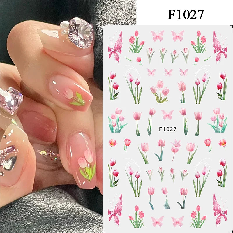 1Pc 3D Nail Sticker Colorful Pattern Press on Nail Decals Wave Gold Ink Blooming Marble Design Slider DIY Nail Art Decorations